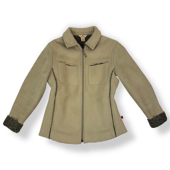 WOOLRICH khaki faux suede shearling winter coat - Picture 14 of 16